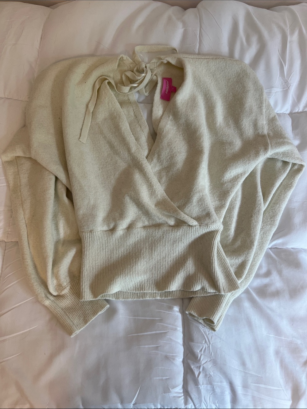 edikted V-Neck Tie-Back Knit Sweater in cream
